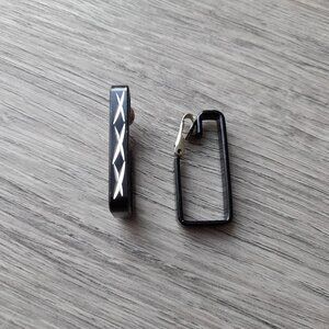 Vintage Black Clip On Earrings Rockabilly Etched Metal Rectangle Hoops Hong Kong
